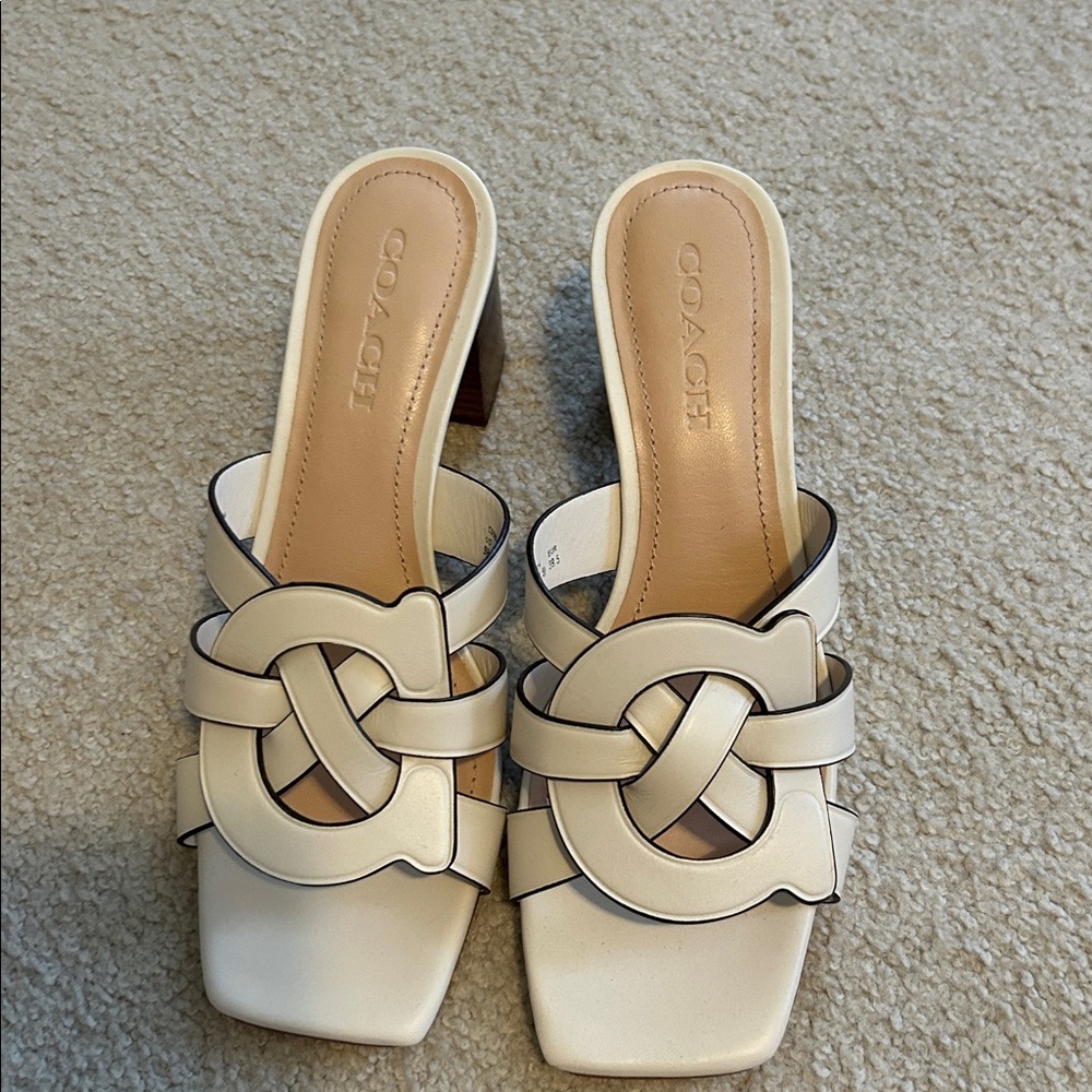 Coach Beige Interlocking Slide Sandals